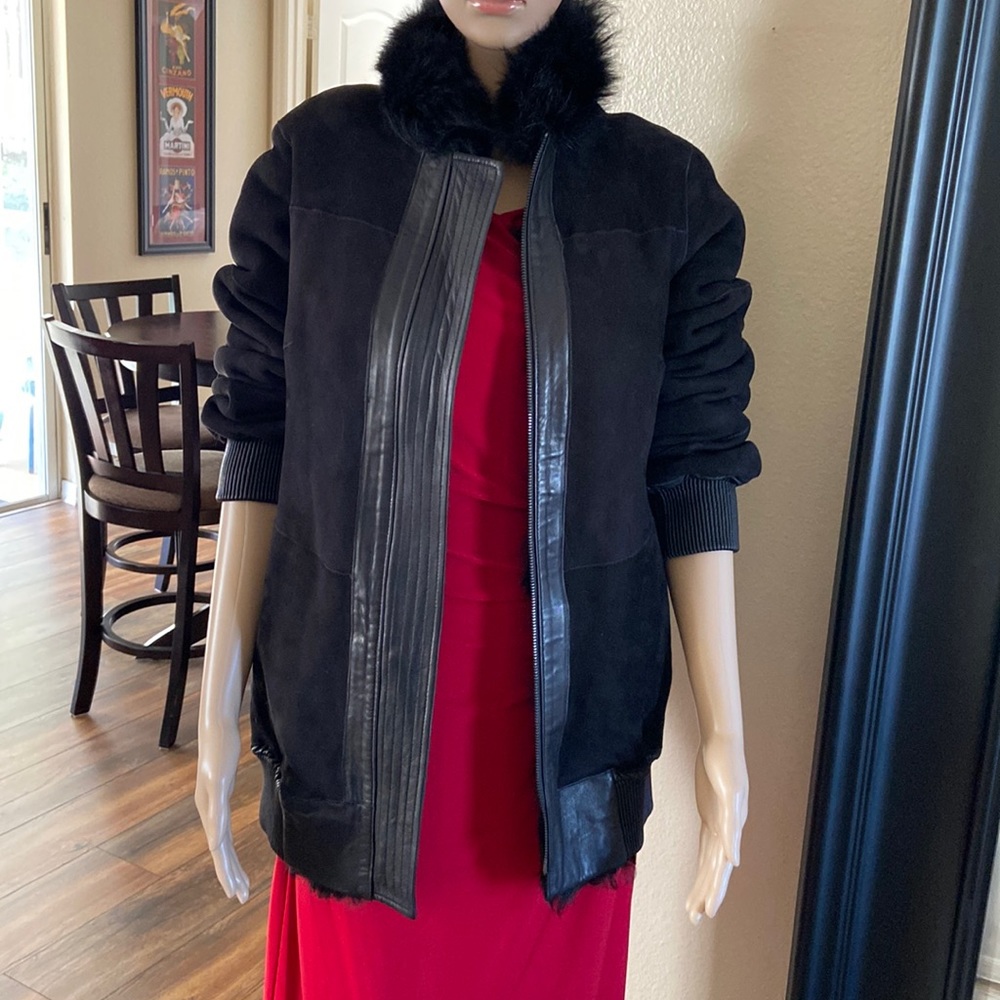 NWOT Theory Toscana Shearling real lamb fur and leather jacket, size S